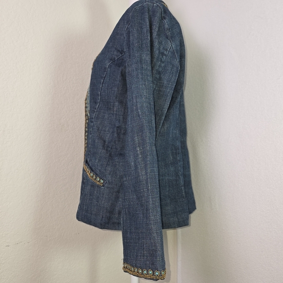 Chico’s Embellished Denim Jacket Size 2 (M/L) – Boho Western Beaded Jean Jacket - Picture 4 of 12